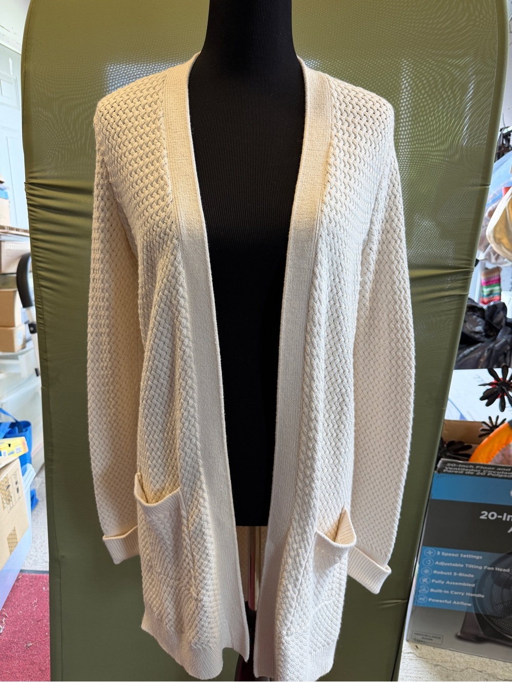 Abercrombie & Fitch Ivory Basketweave Knit Open-Front Long Cardigan Sweater XS